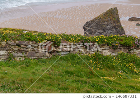 The bedruthan steps in Cornwall, england The bedruthan steps in Cornwall, england 140697331