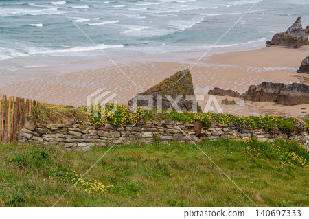 The bedruthan steps in Cornwall, england The bedruthan steps in Cornwall, england 140697333