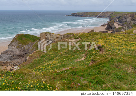 The bedruthan steps in Cornwall, england 140697334