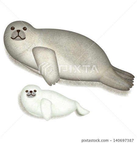 Illustration of a mother and baby seal, no background. Illustration of a mother and baby seal, no background. 140697387