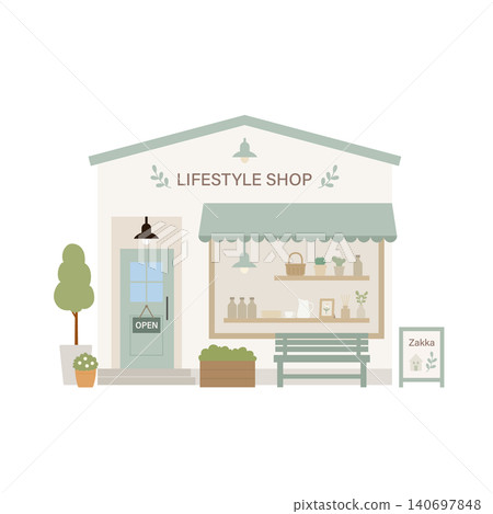 Illustration of the exterior of a cute general store building 140697848