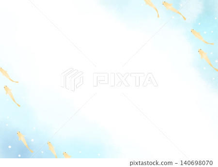 A refreshing, hand-drawn Japanese-style frame featuring watercolor-style medaka fish swimming on the water's surface. A refreshing, hand-drawn Japanese-style frame featuring watercolor-style medaka fish swimming on the water's surface. 140698070