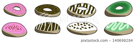 Seamless horizontal banner pattern with various colorful glazed and frosted donuts. Seamless horizontal banner pattern with various colorful glazed and frosted donuts. 140698284