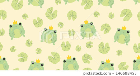 Cute kawaii pattern with frogs and lotus leaves Cute kawaii pattern with frogs and lotus leaves 140698453