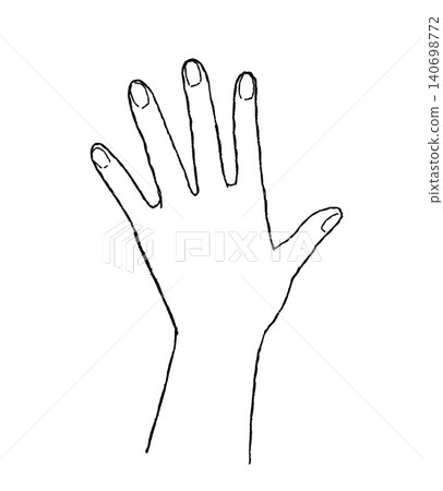 Open your hand with the back of your hand facing outwards (black line drawing illustration) 140698772