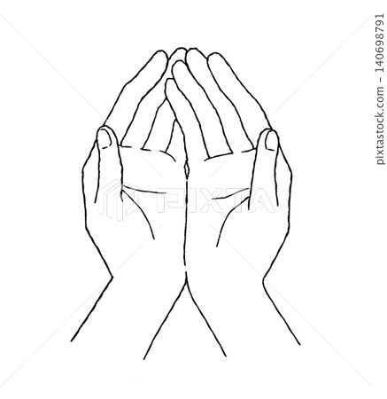 An illustration of someone scooping something up with both hands (black line drawing) An illustration of someone scooping something up with both hands (black line drawing) 140698791