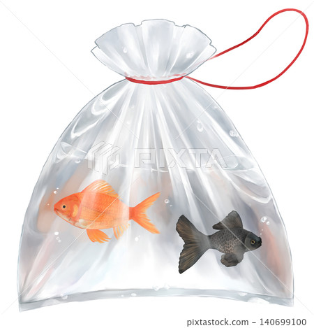 Illustration of a goldfish in a bag Illustration of a goldfish in a bag 140699100