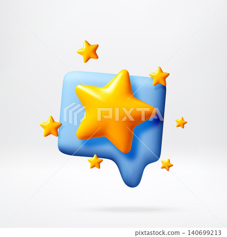 3d illustration of speech bubble with yellow star. 140699213