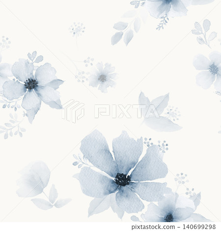 Seamless Blue Watercolor Floral Pattern with Dusty Botanical Flowers Seamless Blue Watercolor Floral Pattern with Dusty Botanical Flowers 140699298