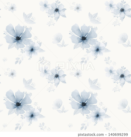 Soft Blue Watercolor Floral Seamless Pattern Soft Blue Watercolor Floral Seamless Pattern 140699299