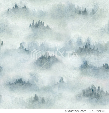 Misty Watercolor Mountain Landscape Seamless Pattern Misty Watercolor Mountain Landscape Seamless Pattern 140699300
