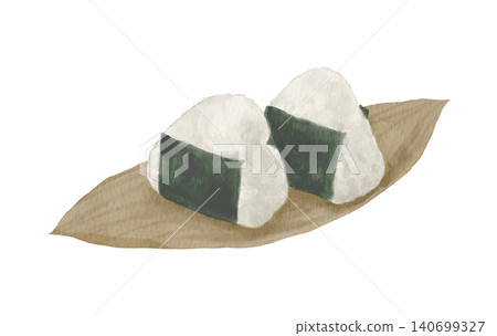 用海苔和竹葉包裹的飯糰——水彩畫 用海苔和竹葉包裹的飯糰——水彩畫 140699327
