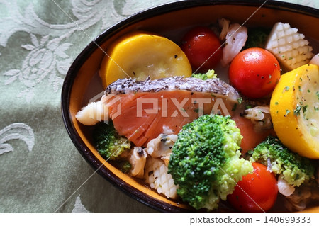 Salmon and seafood ajillo Salmon and seafood ajillo 140699333