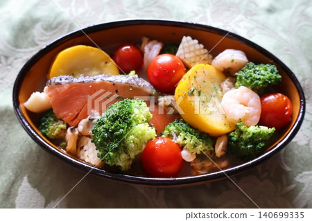 Salmon and seafood ajillo Salmon and seafood ajillo 140699335