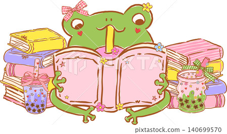 Cute Frog Bookish Reading a Book with Boba Tea Whimsical Hand Drawn Cute Frog Bookish Reading a Book with Boba Tea Whimsical Hand Drawn 140699570