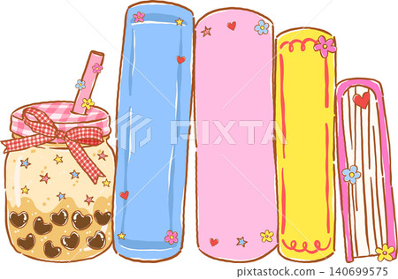 Boba Tea Bookish, Pile of Books and Bubble Tea Illustration Hand Drawn Boba Tea Bookish, Pile of Books and Bubble Tea Illustration Hand Drawn 140699575