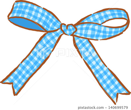 Retro Bright Blue Gingham Ribbon Bow Whimsical Hand Drawn Doodle Retro Bright Blue Gingham Ribbon Bow Whimsical Hand Drawn Doodle 140699579