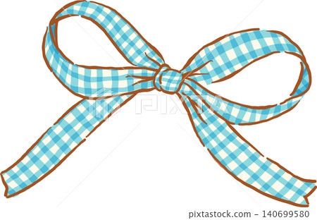 Retro Blue Gingham Ribbon Bow Whimsical Hand Drawn Doodle Retro Blue Gingham Ribbon Bow Whimsical Hand Drawn Doodle 140699580