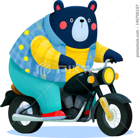 Cute Bear Riding Blue Chopper Motorcycle Illustration Cute Bear Riding Blue Chopper Motorcycle Illustration 140700187