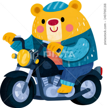 Cute Bear Riding Blue Chopper Motorcycle Illustration Cute Bear Riding Blue Chopper Motorcycle Illustration 140700188