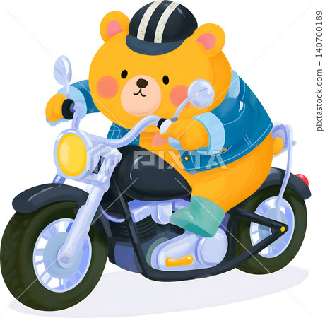Cute Bear Riding Blue Chopper Motorcycle Illustration 140700189
