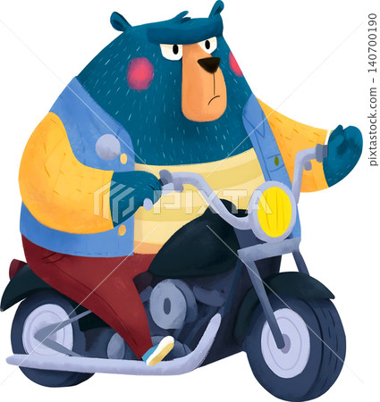 Cute Bear Riding Blue Chopper Motorcycle Illustration Cute Bear Riding Blue Chopper Motorcycle Illustration 140700190