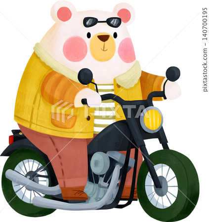 Cute Bear Riding Blue Chopper Motorcycle Illustration Cute Bear Riding Blue Chopper Motorcycle Illustration 140700195