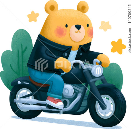 Cute Bear Riding Blue Chopper Motorcycle Illustration Cute Bear Riding Blue Chopper Motorcycle Illustration 140700245