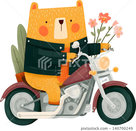 Cute Bear Riding Blue Chopper Motorcycle Illustration Cute Bear Riding Blue Chopper Motorcycle Illustration 140700249