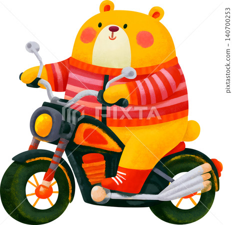 Cute Bear Riding Blue Chopper Motorcycle Illustration Cute Bear Riding Blue Chopper Motorcycle Illustration 140700253