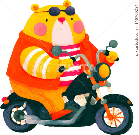 Cute Bear Riding Blue Chopper Motorcycle Illustration 140700254