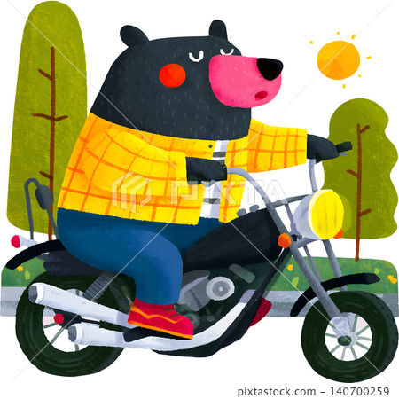 Cute Bear Riding Blue Chopper Motorcycle Illustration 140700259