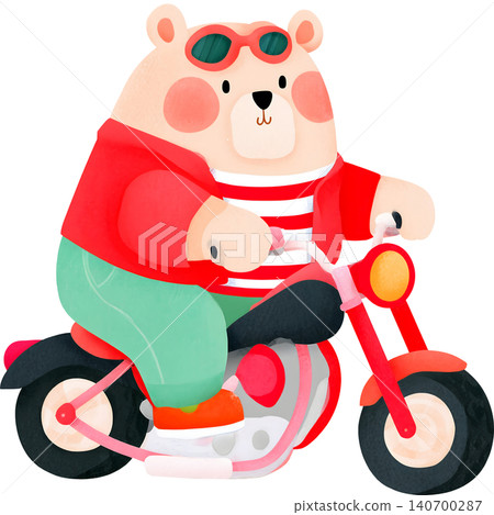Cute Bear Riding Blue Chopper Motorcycle Illustration Cute Bear Riding Blue Chopper Motorcycle Illustration 140700287