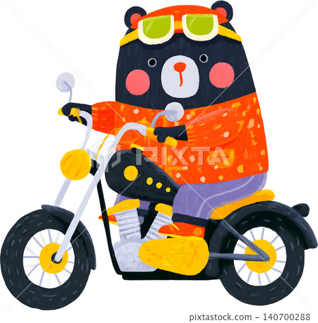 Cute Bear Riding Blue Chopper Motorcycle Illustration Cute Bear Riding Blue Chopper Motorcycle Illustration 140700288
