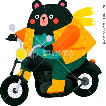 Cute Bear Riding Blue Chopper Motorcycle Illustration Cute Bear Riding Blue Chopper Motorcycle Illustration 140700289