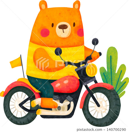 Cute Bear Riding Blue Chopper Motorcycle Illustration Cute Bear Riding Blue Chopper Motorcycle Illustration 140700290