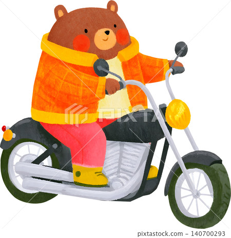 Cute Bear Riding Blue Chopper Motorcycle Illustration Cute Bear Riding Blue Chopper Motorcycle Illustration 140700293