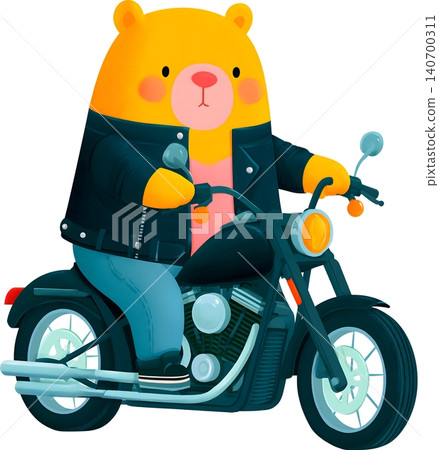 Cute Bear Riding Blue Chopper Motorcycle Illustration 140700311
