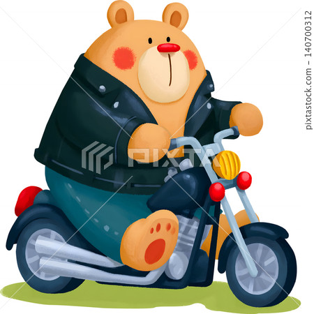Cute Bear Riding Blue Chopper Motorcycle Illustration Cute Bear Riding Blue Chopper Motorcycle Illustration 140700312