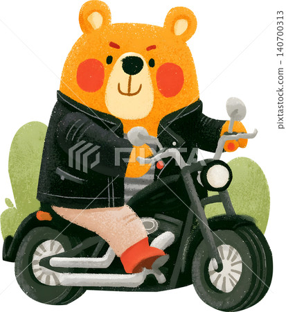 Cute Bear Riding Blue Chopper Motorcycle Illustration 140700313