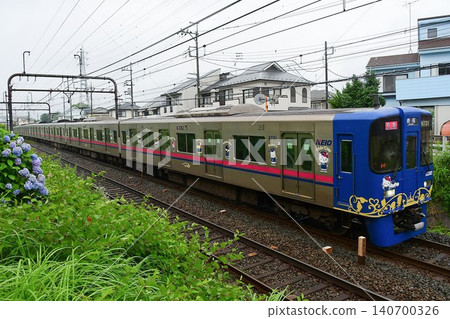 京王 9000 系列 30 系列 9731F Sanriorappingu 列車（第 3 代）和繡球花 140700326