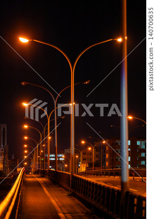 Pedestrian walkway of Oyodo Bridge at night Pedestrian walkway of Oyodo Bridge at night 140700635