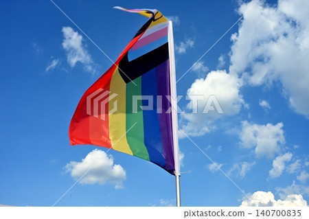 Budapest, Hungary - June 20, 2026 Progress Pride Flag in Wind Budapest, Hungary - June 20, 2026 Progress Pride Flag in Wind 140700835