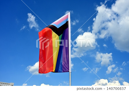 Budapest, Hungary - June 20, 2026 Progress Pride Flag on Flagpole 140700837