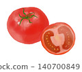 A watercolor-style illustration of a red tomato and its cross-section. 140700849