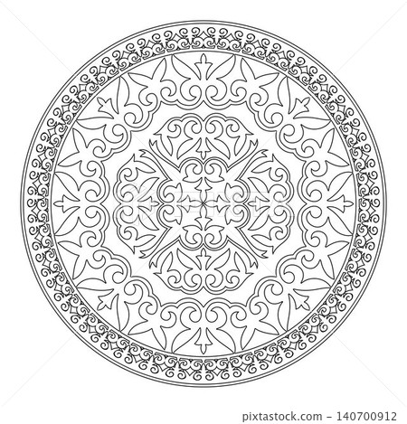 National round black outline frame ornament. Ethnic pattern decorative element. Islam, Arabic, Indian, ottoman motifs. Boho style. For textile, sandblasting, ceramic, engraving, embroidery, plate  140700912