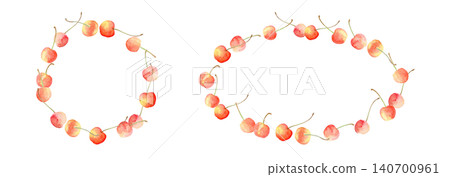 Watercolor illustration of cherries in a round frame Watercolor illustration of cherries in a round frame 140700961
