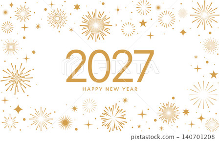 Happy 2027 New Year celebration, gold fireworks background Happy 2027 New Year celebration, gold fireworks background 140701208