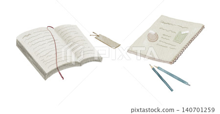 Watercolor illustrations, journaling, reading, books Watercolor illustrations, journaling, reading, books 140701259