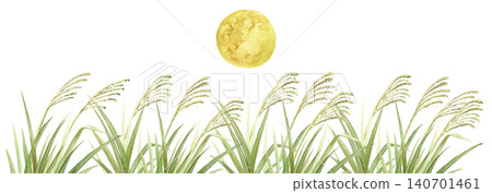 一幅描繪月亮和蒲葦草的水彩畫 140701461